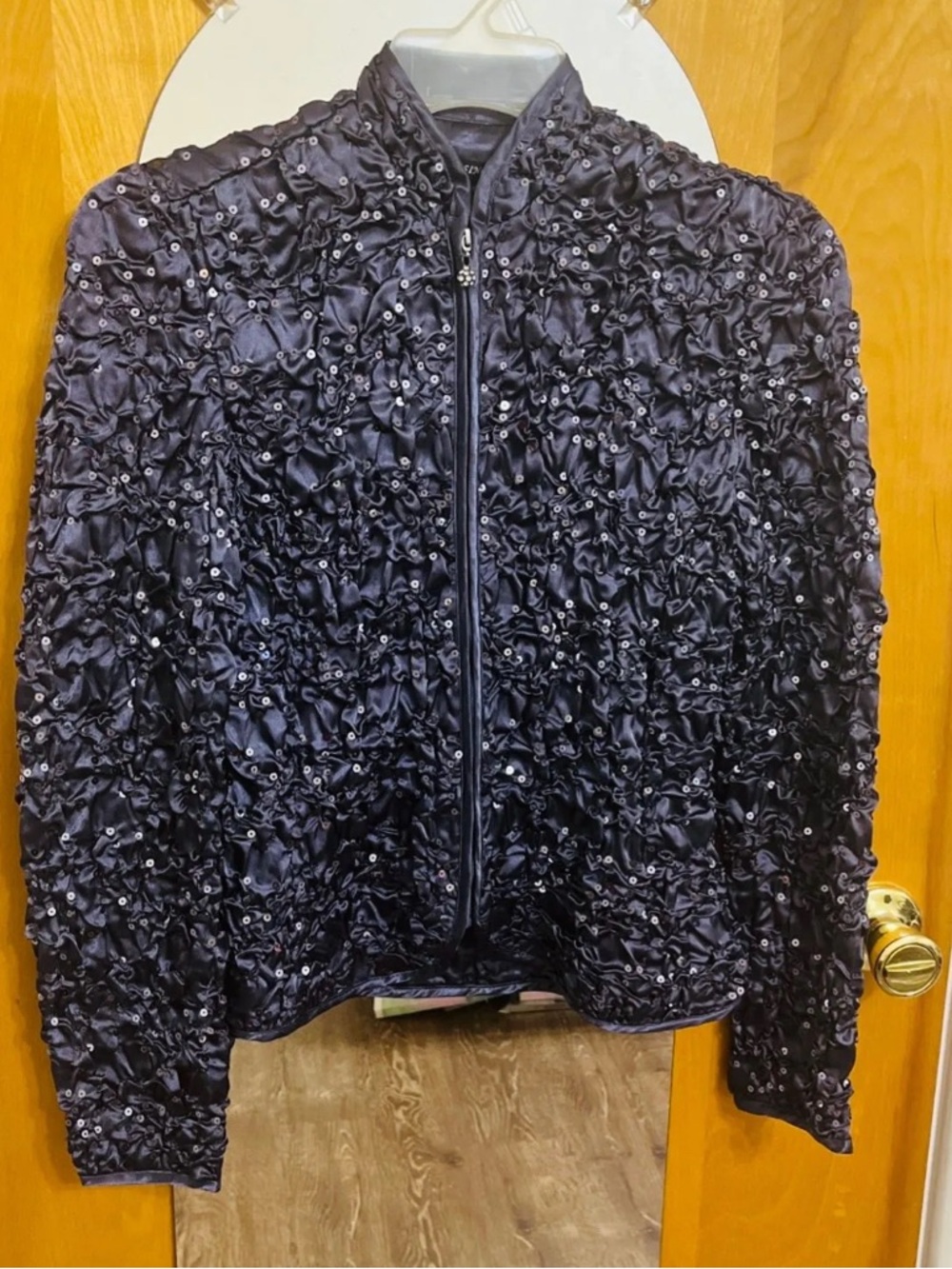 ADRESSING WOMAN Size XS Blazer Jacket Blue Sequin Ruched